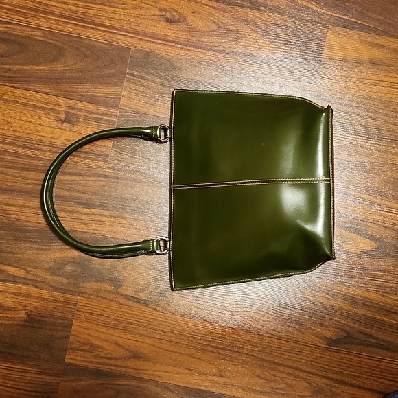 Wilsons Leather forest green tote bag w lots of pockets and room, silver… - Picture 11 of 16